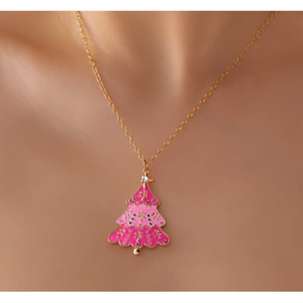 18" Pink Christmas Tree‎ Necklace with 2" extender